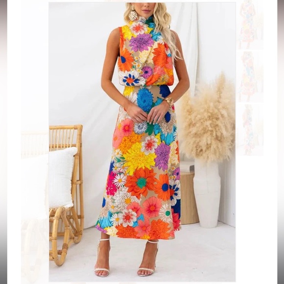 Margovil Floral Tie Neck Dress - Picture 1 of 5